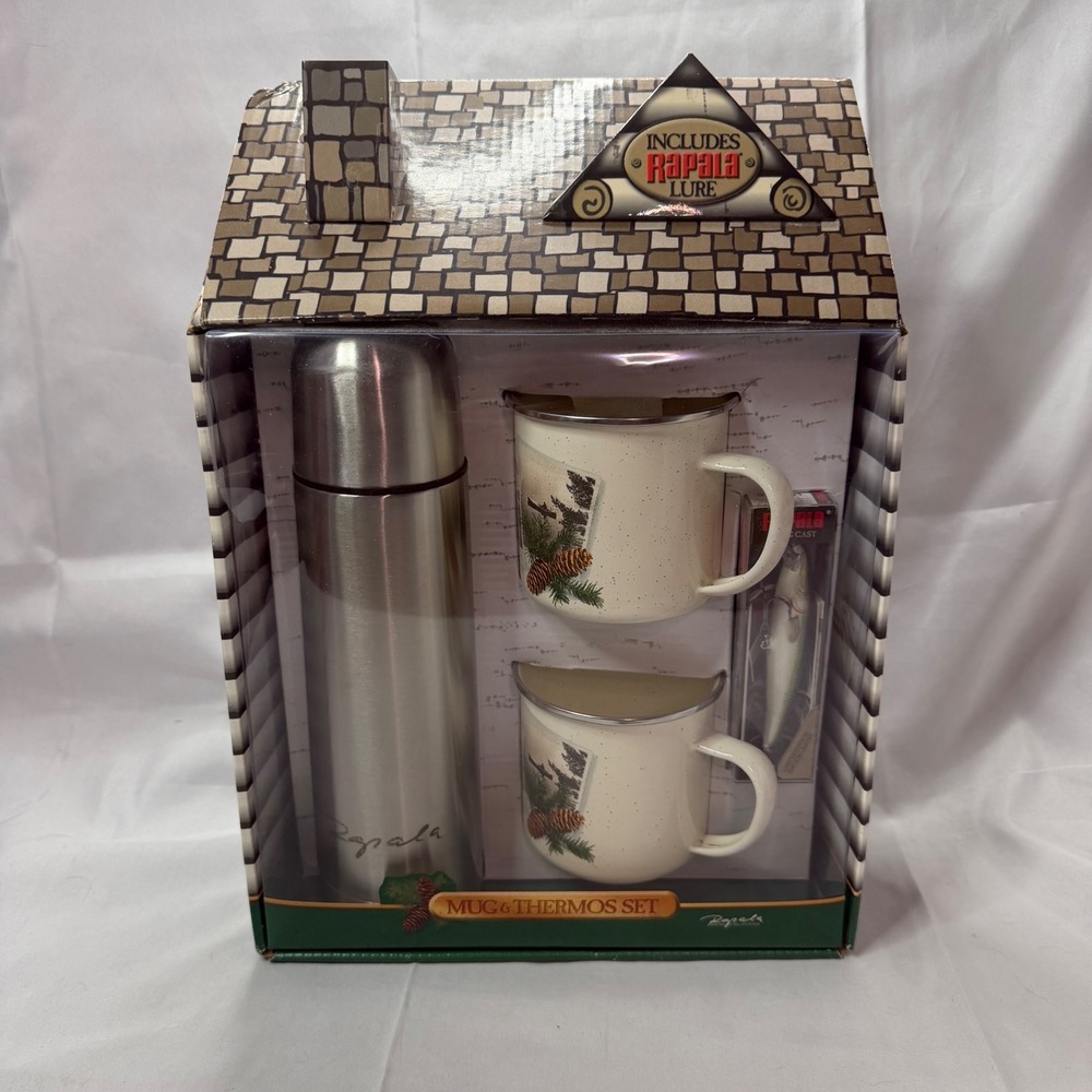Rapala Mug & Thermos Gift Set with Fishing Lure Log Cabin Box New